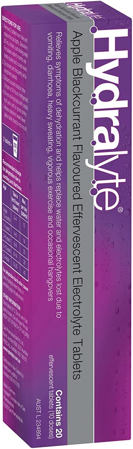 Hydralyte Apple Blackcurrant Effervescent Electrolyte 20 Tablets