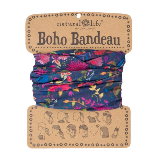 Full Boho Bandeau Headband Navy Wildflowers