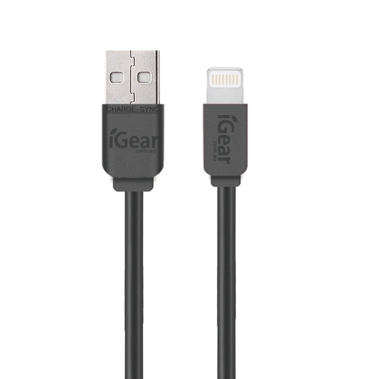 I Gear Charge & Data Cable Lightning to USB 1m with black design for fast charging and data transfer.