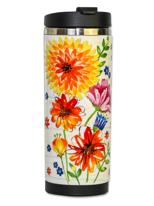 Ceramic Travel Mug With Stainless Steel Cup Floral