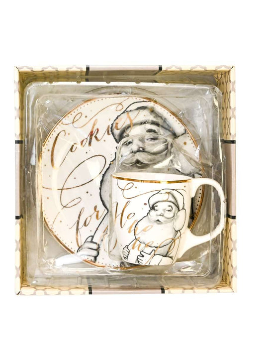 White And gold Cookies For Santa gift Plate Set