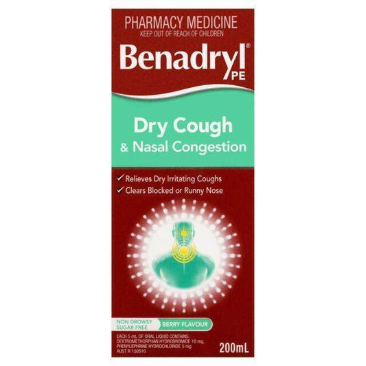Benadryl Dry Cough & Nasal Congestion 200ml **EXPIRY 6/26**