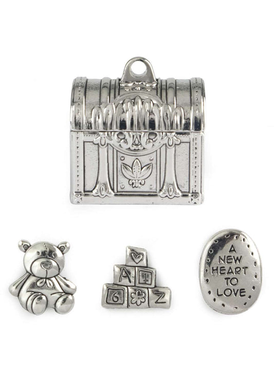 Keepsake Box Treasure W Charms Silver Asstd