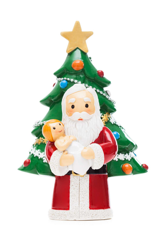 Santa Holding Baby Jesus At Christmas Tree Statue (Little Drops)