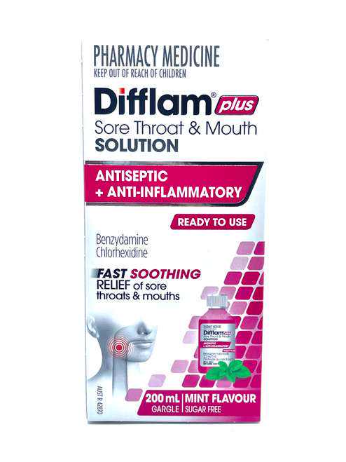 Difflam Plus Sore Throat & Mouth Solution Mint 200ml