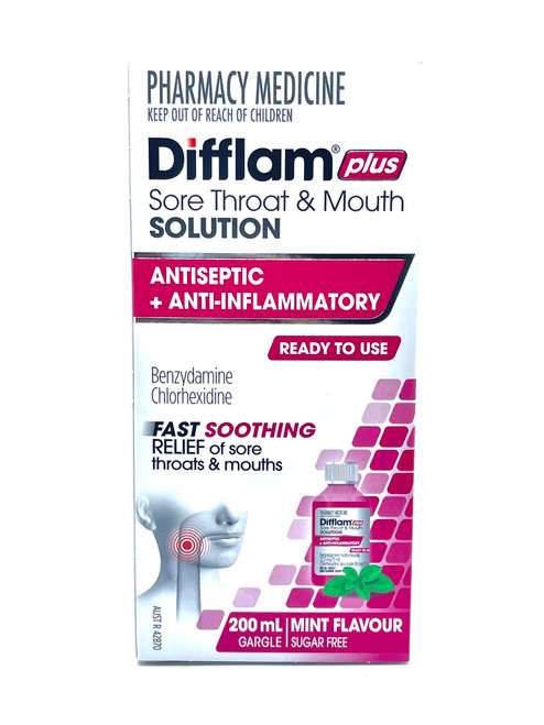 Difflam Plus Sore Throat & Mouth Solution Mint 200ml