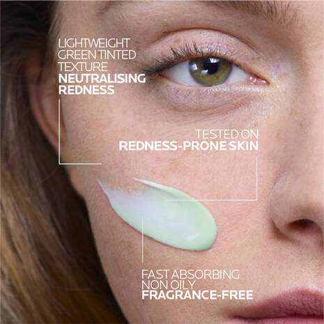 La Roche Posay Toleriane Rosaliac AR Moisturiser for Anti-Redness 40ml on redness-prone skin, lightweight green texture.