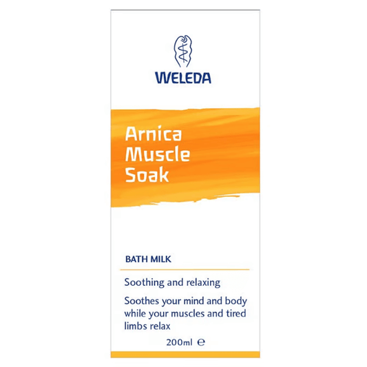 Weleda Arnica Muscle Soak bath milk for soothing and relaxing tired muscles and limbs.