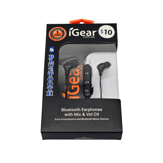 I Gear Bluetooth Earphones With Mic & Vol Control Black