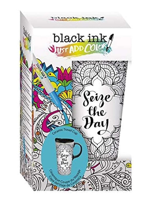 Ceramic Travel Mug Seize The Day - Colour Your Own Mug Kit