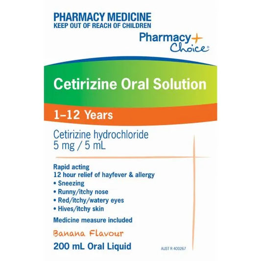 Pharmacy Choice Cetirizine Oral Solution 200mL Banana Flavour