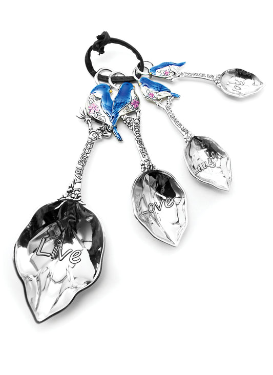 Measuring Spoons Silver Blue Bird Set Of 4