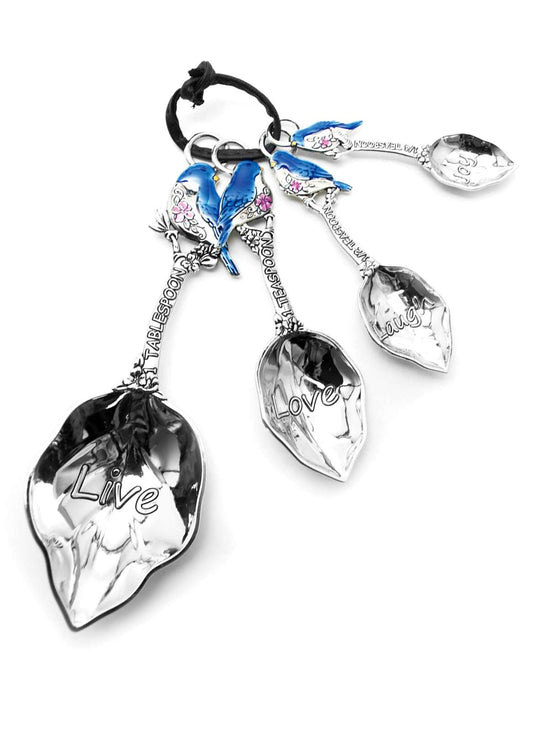 Measuring Spoons Silver Blue Bird Set Of 4
