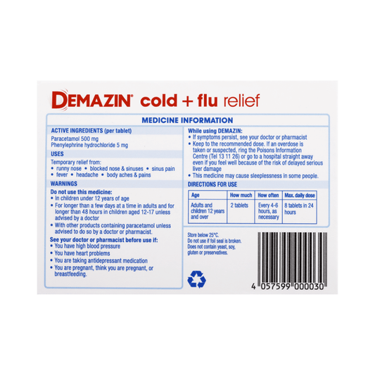 Demazin Cold & Flu Relief 24 Tablets