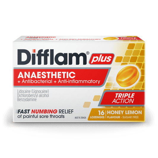 Difflam Plus Anaesthetic Honey & Lemon 16/32 Pack **EXPIRY 4/26 16PK ONLY**