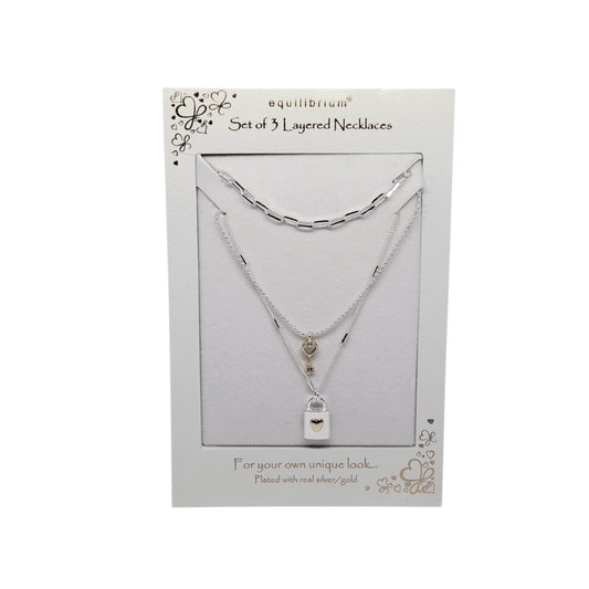 Equilibrium Silver & Gold Love Lock Triple Necklace