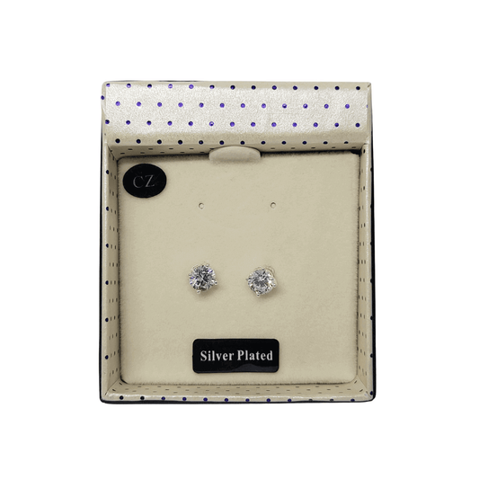 Equilibrium Silver Plated Solitaire Diamond Studs