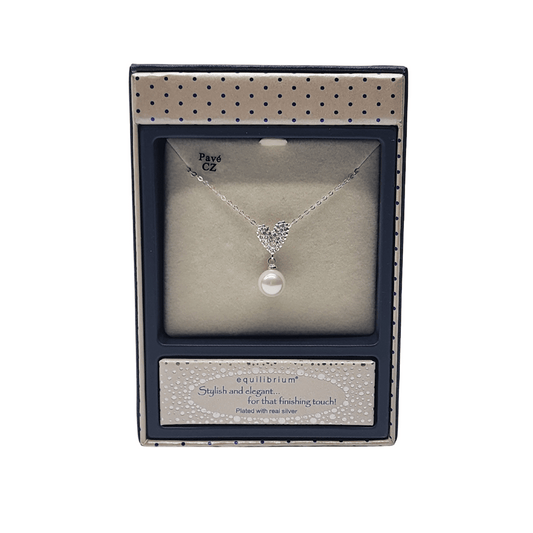 Equilibrium Silver Heart With Pearl Necklace
