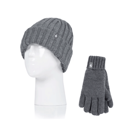 Heat Holders Open Road Ribbed Turn Over Thermal Beanie and Gloves-Boys 7-10 Years