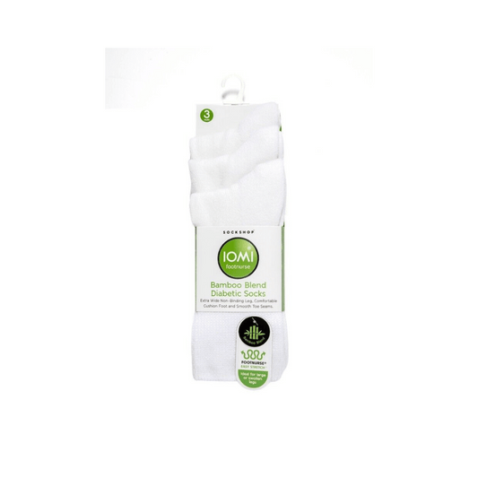 IOMI Bamboo Blend Diabetic Socks Mens US 10-12 White