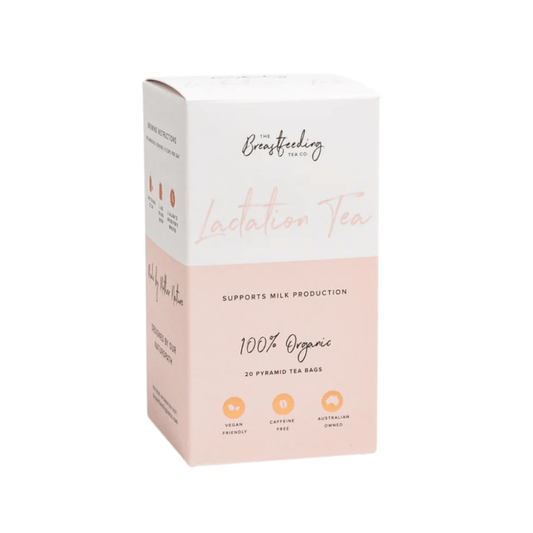 The Breastfeeding Tea Co Lactation Tea 20 Pack box featuring organic ingredients and supports milk production.