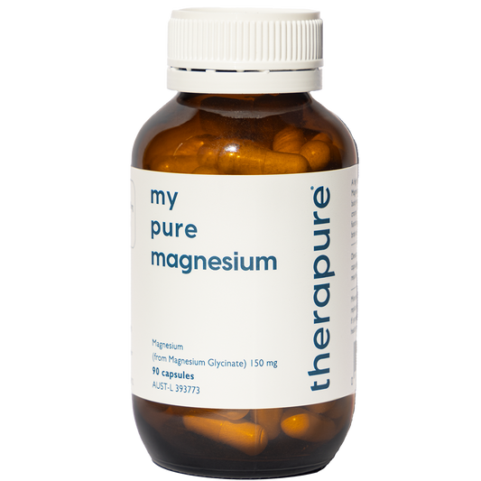 My pure magnesium supplement bottle with magnesium glycinate for mind and body support.