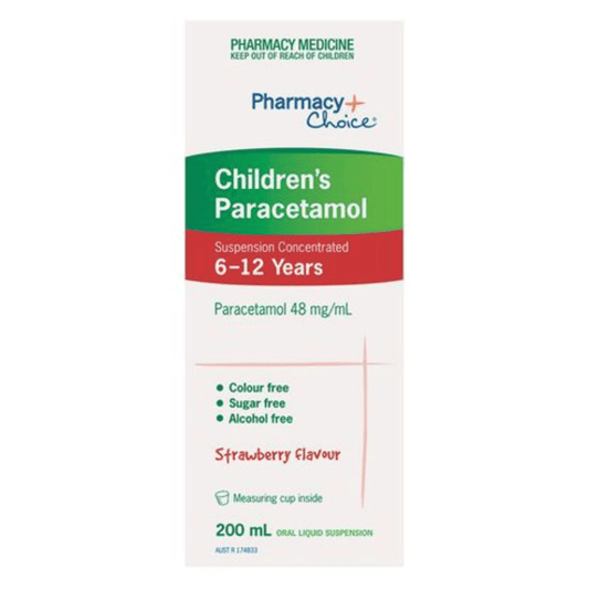 Pharmacy Choice Children's Paracetamol 6-12 Years Strawberry 200mL **EXPIRY 8/26**