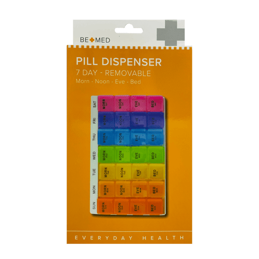 BeMed Pill Dispenser 7 Day Removable Morn-Noon-Eve-Bed