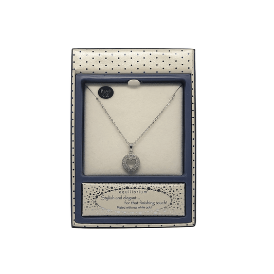 Equilibrium Silver Heart Silouette with Diamante Circle Necklace