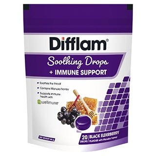 Difflam Soothing Throat Drops Plus Immune Support Black Elderberry 20 pack