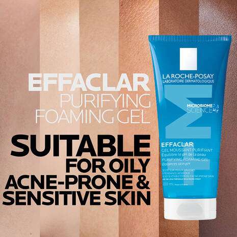 La Roche Posay Effaclar + M Purifying Foaming Gel Cleanser 200ml, suitable for oily, acne-prone, and sensitive skin.