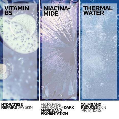 Key ingredients of La Roche Posay Toleriane Caring Wash: Vitamin B5, Niacinamide, and Thermal Water benefits.