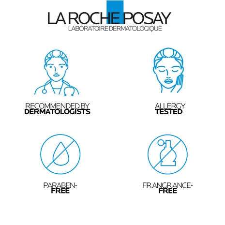La Roche Posay Toleriane Caring Wash Hydrating Cleanser 200ml icon image showing dermatologist recommendations and allergy testing.