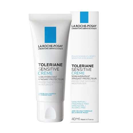 La Roche Posay Toleriane Sensitive Prebiotic Moisturiser 40ml packaging and product image.