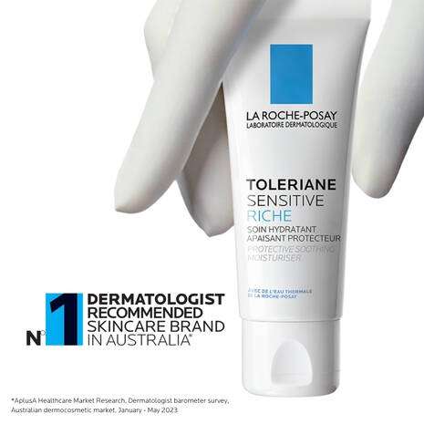 La Roche Posay Toleriane Sensitive Riche Prebiotic Cream 40ml packaging promoting hydration for sensitive skin.