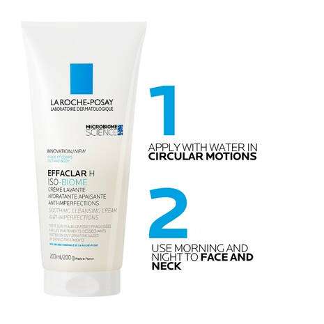 La Roche Posay Effaclar H Iso-Biome Wash 200ml cleansing cream application instructions