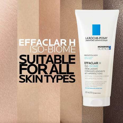 La Roche Posay Effaclar H Iso-Biome Wash 200ml suitable for all skin types, hydrating cream cleanser.