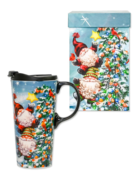 Xmas Ceramic Travel Mug Santa'S Trimming The Tree gift Boxed | Perfect gift For Kris Kringle