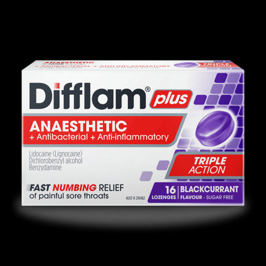 Difflam Plus Sore Throat Blackcurrant Lozenges 16 Pack