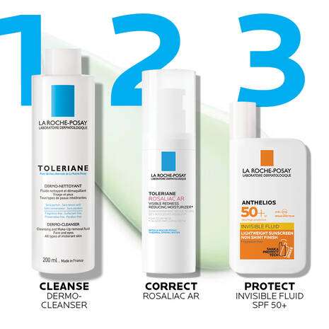 La Roche Posay Toleriane Rosaliac AR Moisturiser for Anti-Redness 40ml alongside cleansing and protecting products.