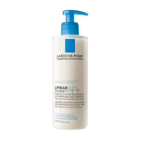 La Roche Posay Lipikar Syndet Ap+ Body Wash Shower Cream 400ml in a pump bottle for sensitive skin cleansing.