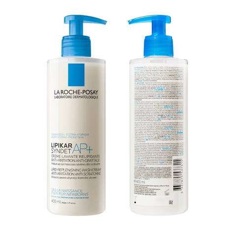 La Roche Posay Lipikar Syndet Ap+ Body Wash Shower Cream 400ml bottle with blue pump top.