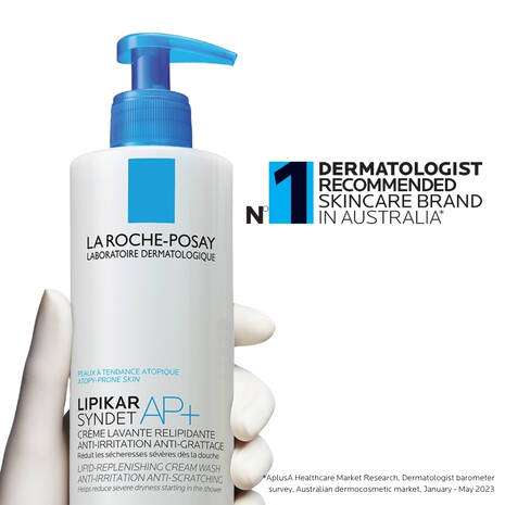 La Roche Posay Lipikar Syndet Ap+ Body Wash Shower Cream 400ml with pump dispenser for sensitive skin.