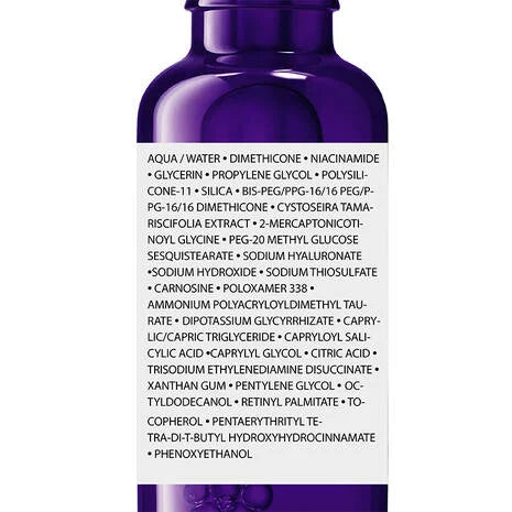La Roche Posay Mela B3 Niacinamide Serum for Dark Spots 30ml ingredients list on a purple bottle.