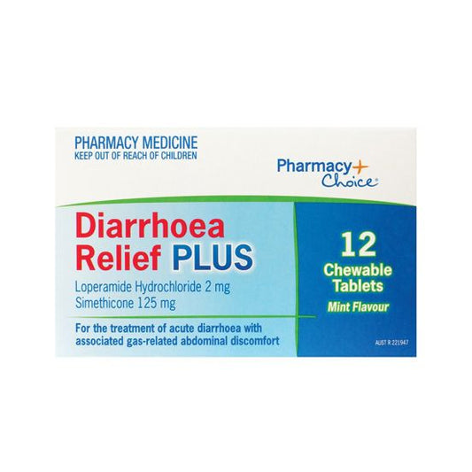 Pharmacy Choice Diarrhoea Relief Plus Chewable Tablets (Mint flavour) **EXPIRY 8/26**