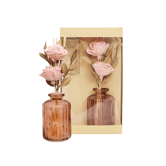 Urban Foliage Dried Rose Flower Rose Glass Diffuser Pink 100ml