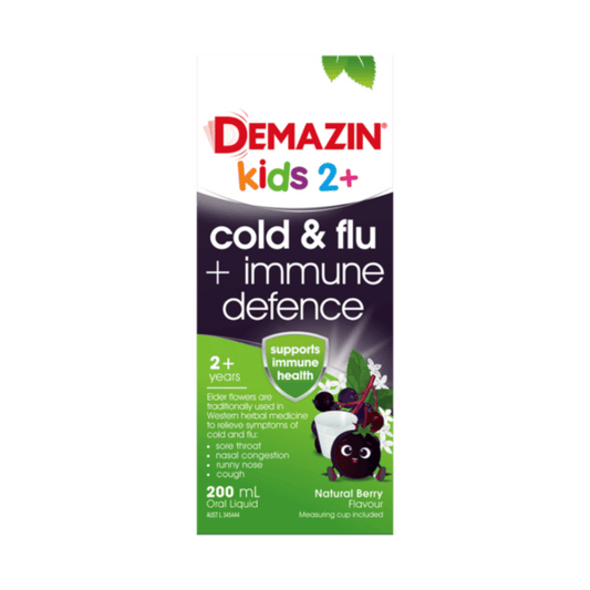 Demazin Kids 2+ Cold & Flu + Immune Defence Oral Liquid Natural Berry Flavour 200mL