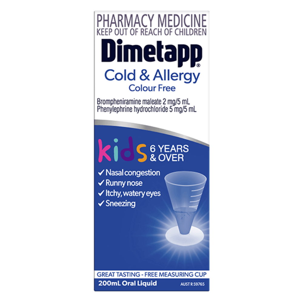 Dimetapp Rash Dimetapp Cold & Allergy Kids 6yrs+ Colour Free 200mL | Specialist ...