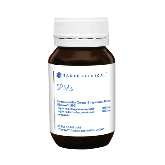 Eagle Clinical SPMs 30 Capsules bottle showcasing concentrated omega-3 extract for inflammation relief.