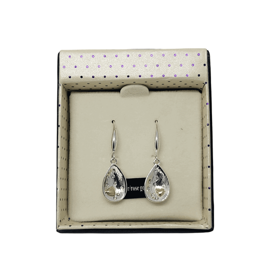 Equilibrium Silver with Rose Gold Heart Tear Drop Earrings